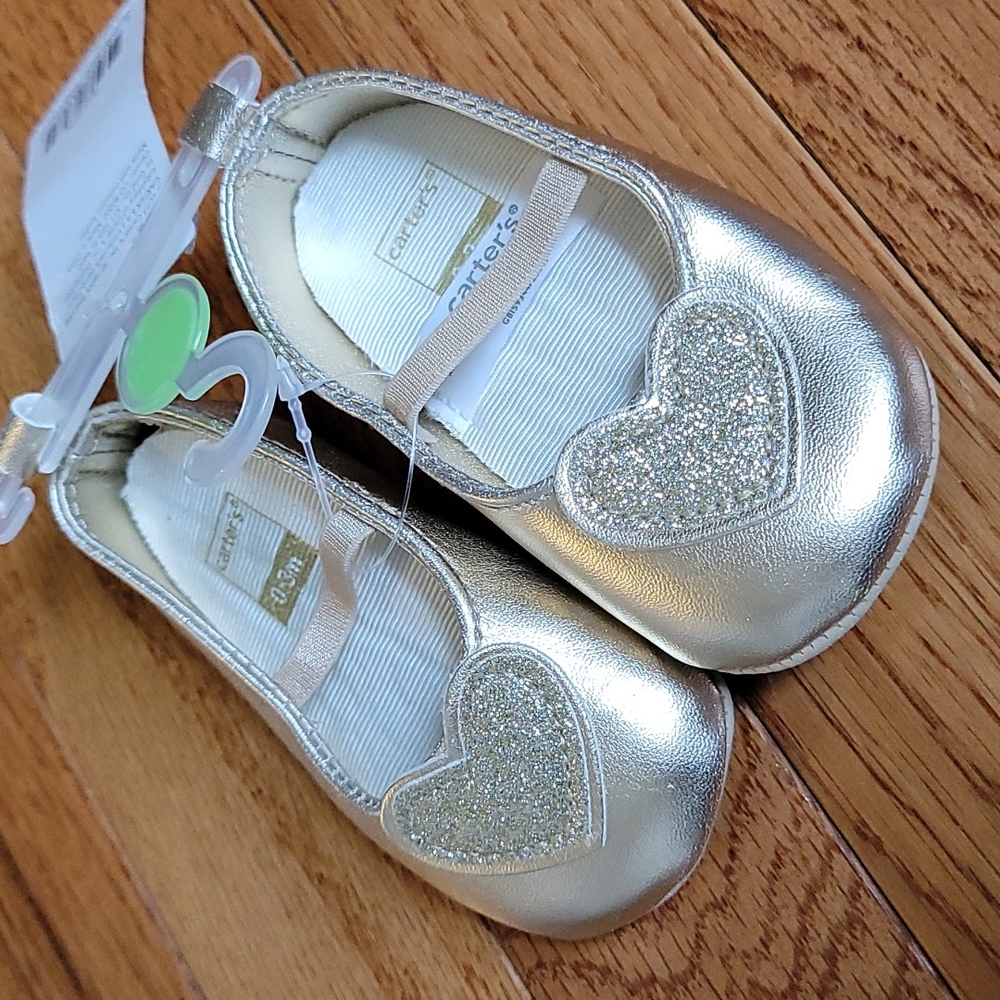 Carter's Glitter Heart Gold Baby Shoe